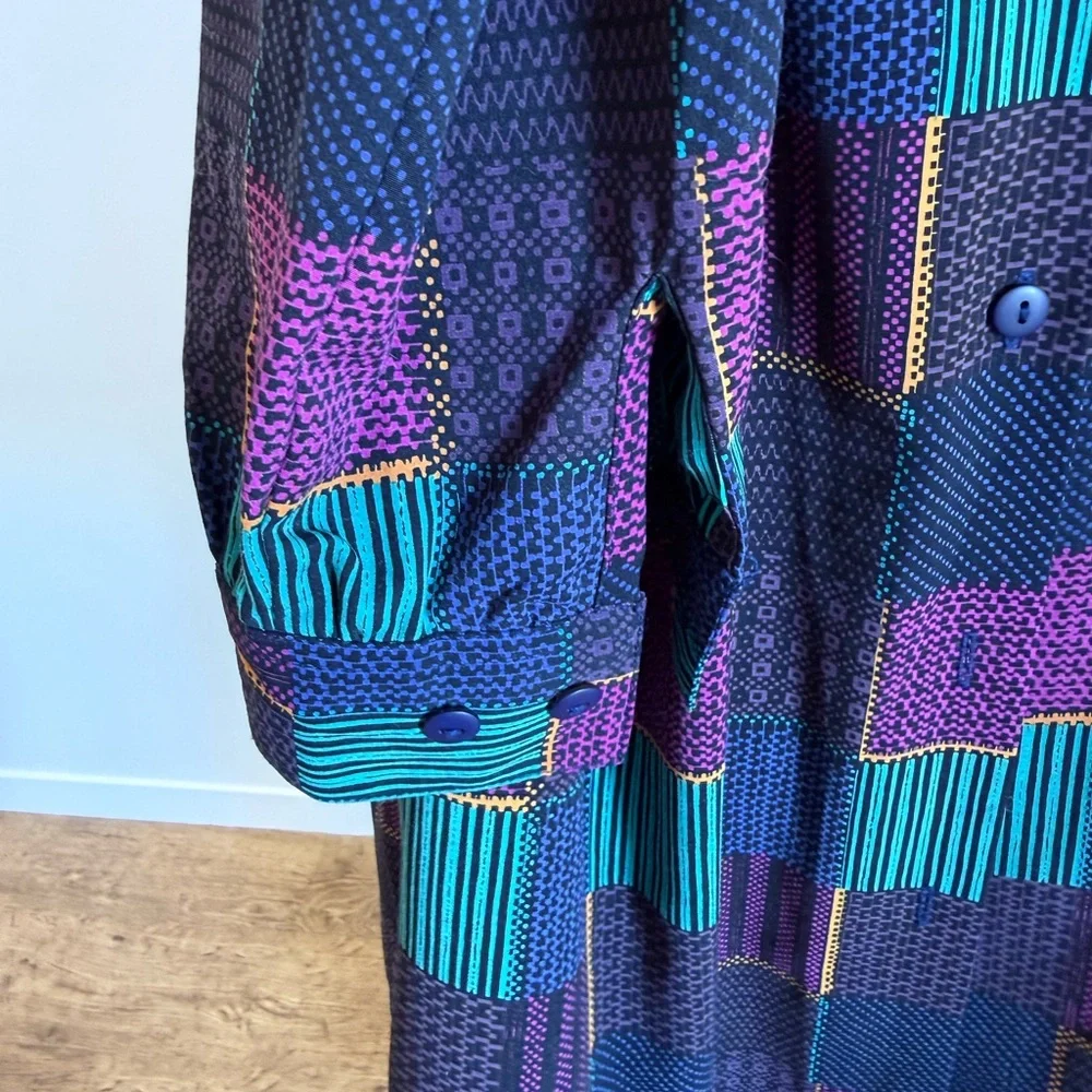 Alia Patchwork Geometric Button Down Size 16 Abstract 90s Vintage Grunge Indie - Picture 4 of 9